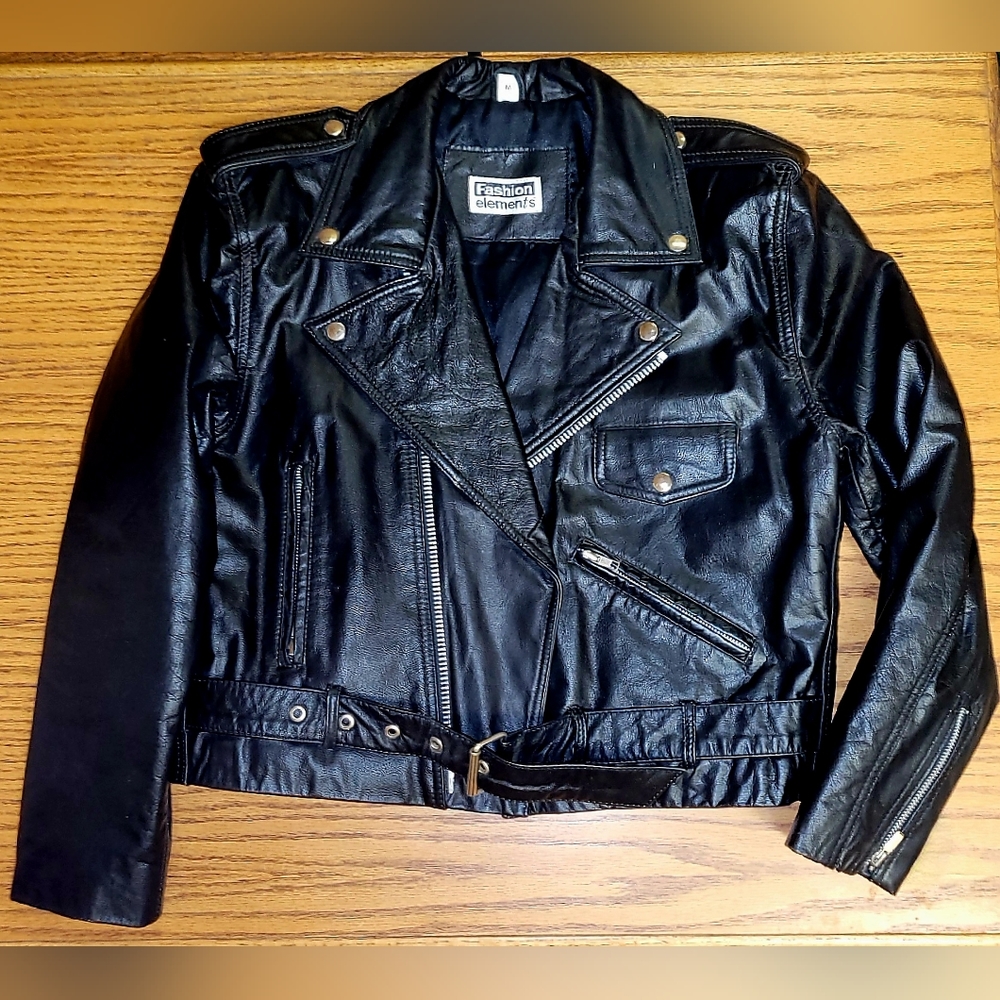 Vintage Black Leather Motorcycle Jacket Size M Fashion Elements